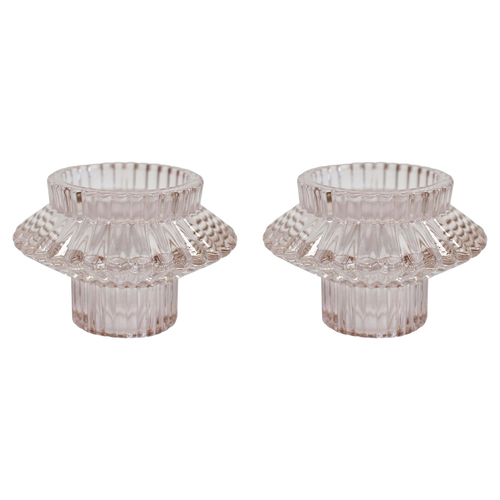 2PK LVD Glass 8cm Double Sided Pillar/Taper Candle Holder - Lemonade