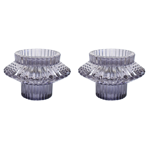 2PK LVD Glass 8cm Double Sided Pillar/Taper Candle Holder - Grape