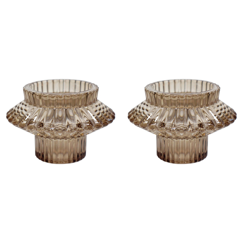 2PK LVD Glass 8cm Double Sided Pillar/Taper Candle Holder - Morroco