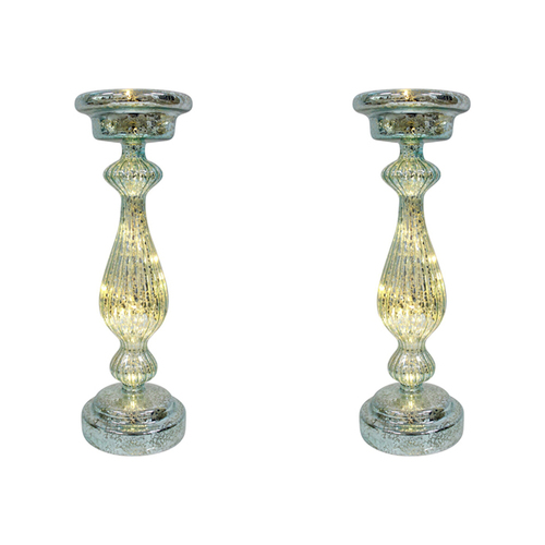 2PK LVD Glass 34cm Taper Stick LED Candle Holder Decor - Misty