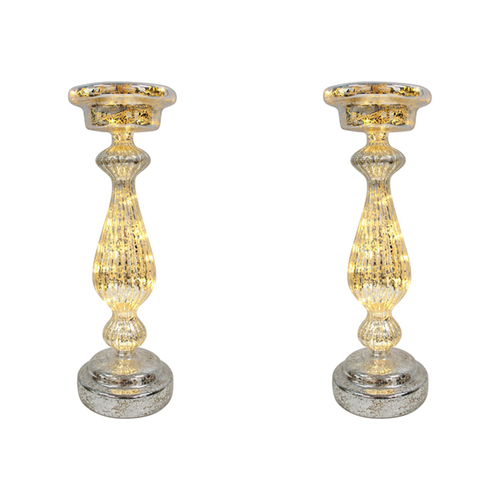 2PK LVD Glass 34cm Taper Stick LED Candle Holder Decor - Champagne