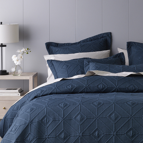 Bianca Kazimir Single/Double Polyester Coverlet/2x Pillowcases Bedding Set Navy