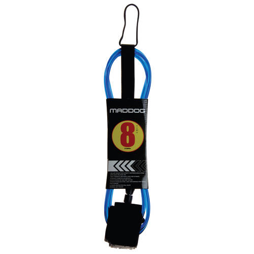 Maddog Surf Leash w/ Deluxe Padded Hi-Density Neoprene Ankle Strap 8 Foot Blue