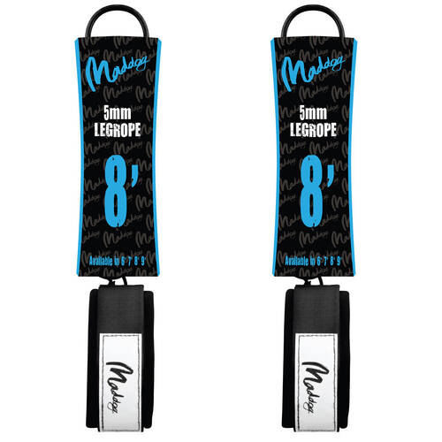 2PK Maddog Basic Straight Surfboard Leash w/ Neoprene Ankle Strap 8 Foot Black