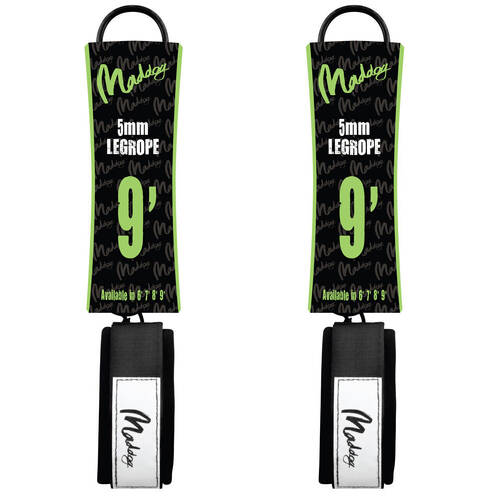 2PK Maddog Basic Straight Surfboard Leash w/ Neoprene Ankle Strap 9 Foot Black