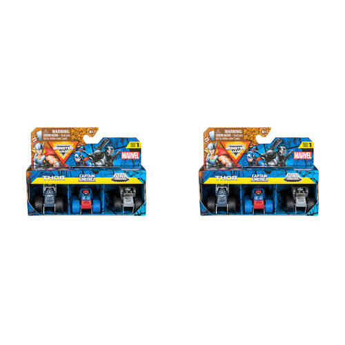 2x 3pc Mini Monster Jam Marvel Trucks Set with Iconic Heroes Kids/Children 3y+