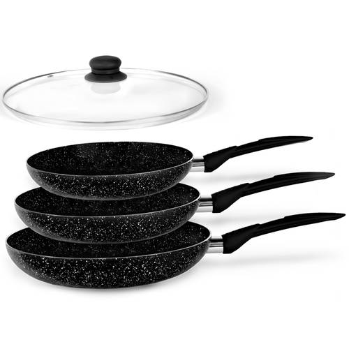 3pc Stone Magic Non-stick Ceramic Marble Frypan Set - Black