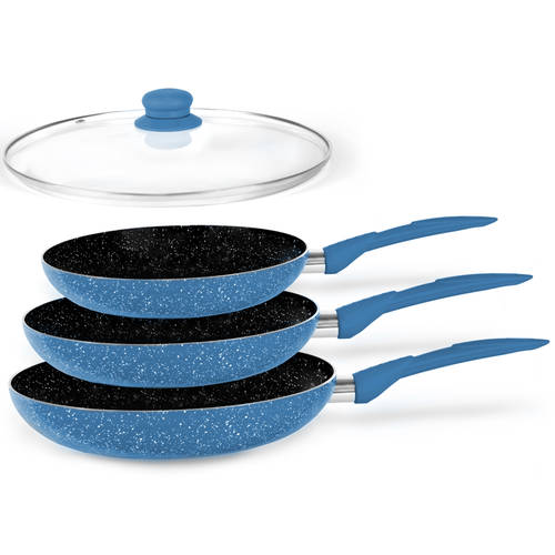 3pc Stone Magic Non-stick Ceramic Marble Frypan Set - Blue