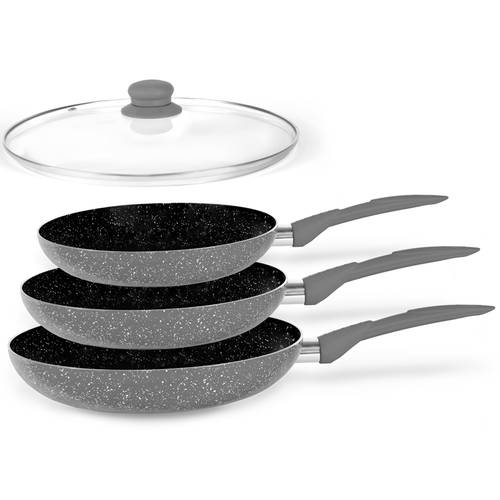 3pc Stone Magic Non-stick Ceramic Marble Frypan Set - Grey