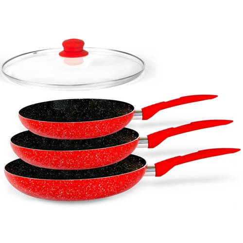 3pc Stone Magic Non-stick Ceramic Marble Frypan Set - Red