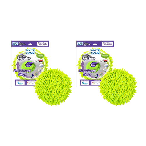 2x White Magic 20cm Microfinger Head Spare For Spin Mop - Green