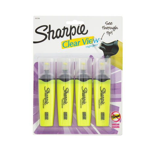 4PK Sharpie Clear View Highlighter - Yellow