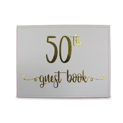 Guest Book 50th Gold Text 23x18cm Novelty Birthday Party Signature Pad