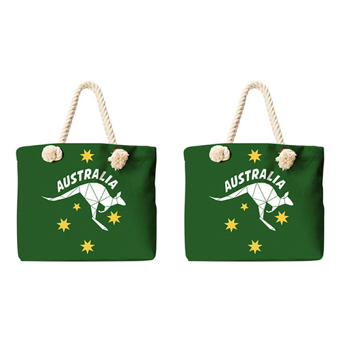 2PK Good Vibes 50cm Beach Tote Bag Outdoor Handbag - Green/Gold