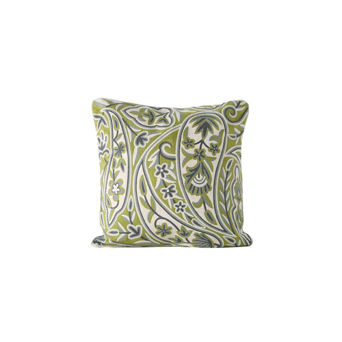 Rayell Embroidered Paisley 50x50cm Indoor Cotton Cushion - Lime
