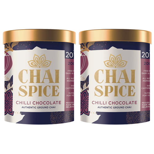 2PK Chai Spice Chilli Chocolate Chai Blend Hot Tea Drink Ground 200G Tub