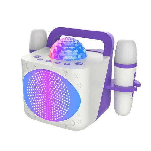 Laser Kids Karaoke Machine Bluetooth Speaker w/ 2xMicrophones Disco Lights White