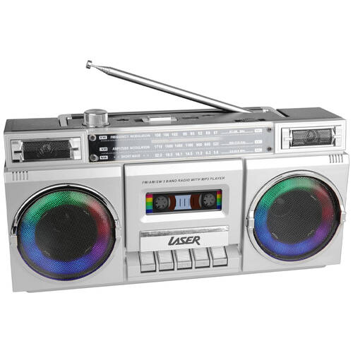 Laser 80s Party Bluetooth BoomBox/Speaker 31.5x16.6cm - Silver