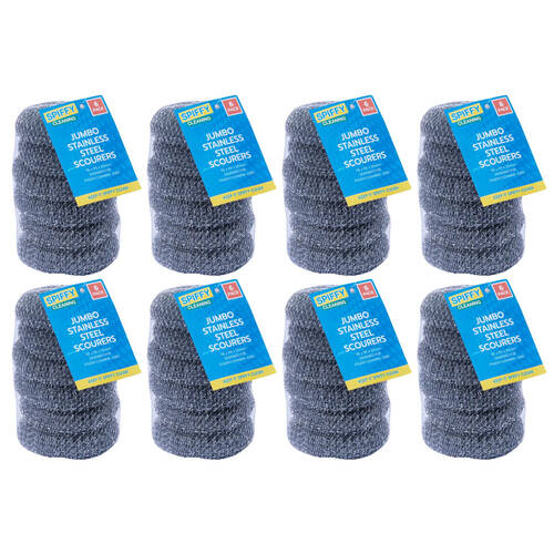 8x 6PK Spiffy Jumbo Stainless Steel Scourers