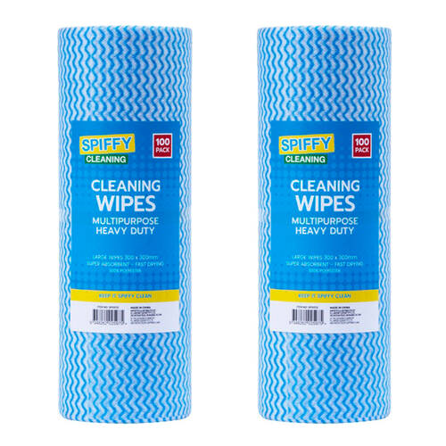 2x 100pc Spiffy Cleaning Multipurpose Cleaning Dry Polyester Wipes