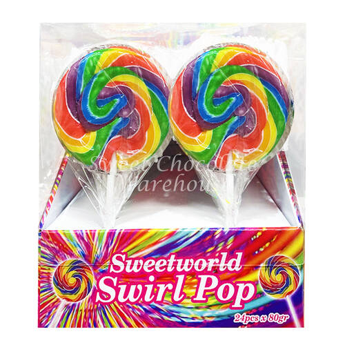 24PK Sweetworld Colorful Swirl Pop Lollipop Sweet Confectionery Candy 50g