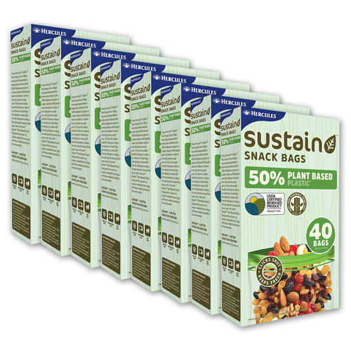 8x 40pc Hercules Sustain Plant Based Resealable Snack Bags