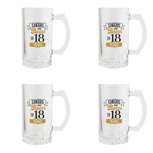 4PK Splosh Sip Celebration 18th Birthday Beer Glass 470ml - Clear