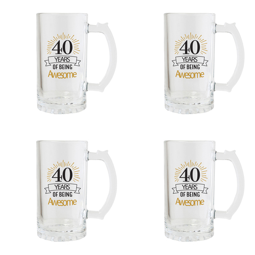 4PK Splosh Sip Celebration 40th Birthday Beer Glass 470ml - Clear