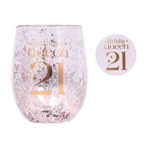 Splosh Celebration 21st Glitter Stemless Glass & Badge Set 10x12cm