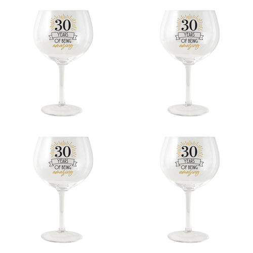 4PK Splosh Sip Celebration 30th Balloon Glass 675ml - Clear