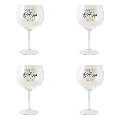 4PK Splosh Sip Celebration Birthday Girl Balloon Glass 675ml - Clear