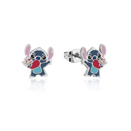 Couture Kingdom Disney Lilo & Stitch Heart Enamel Earrings 15mm - Silver