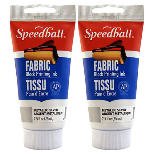 2PK Speedball Water-Washable Oil Fabric Block Printing Ink 75ml Metallic Silver
