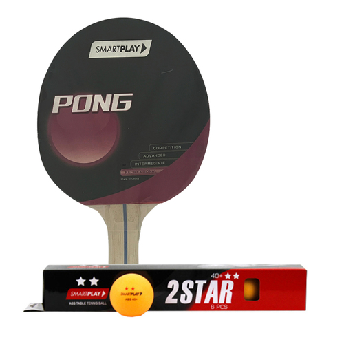 Smartplay Pong Pimple In Table Tennis Bat & 6pc 2 Star Table Tennis Balls Orange