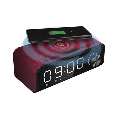 4-in-1 Digital Alarm Clock Radio w/ Qi Wireless Charging & Bluetooth Speaker - Red