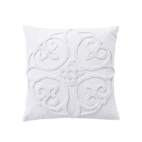 Bianca Ella Square White Cotton Chenille Cushion 43x43cm