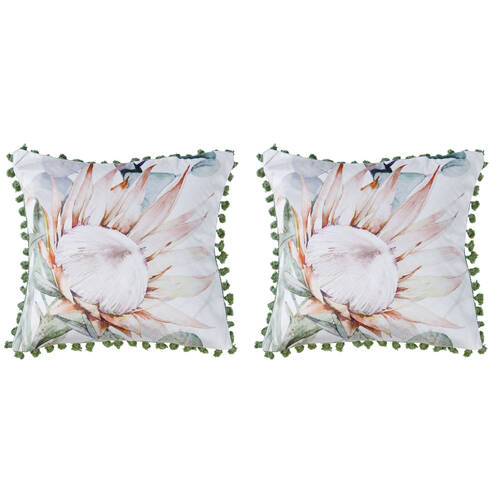2PK Bianca Helensvale Square Velvet Cushion Pillow 43x43cm White Floral