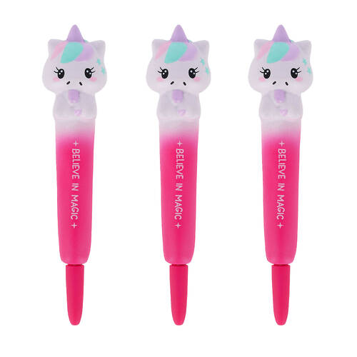 3PK Legami Squishy Gel Pen School/Office Writing Stationery Pink Unicorn