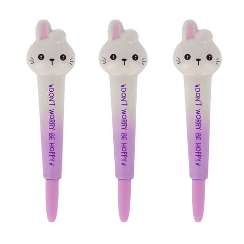 3PK Legami Squishy Gel Pen School/Office Writing Stationery Purple Bunny