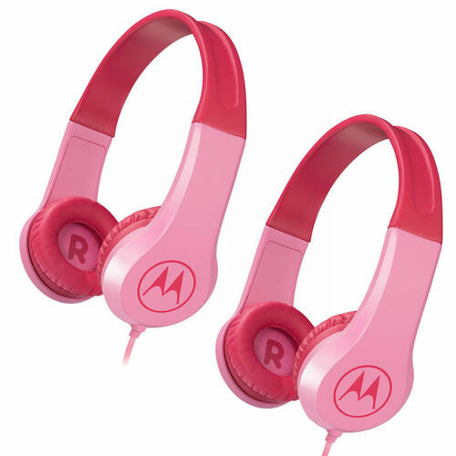 2PK Motorola Kids Headphones w/ Mic & 3.5mm Audio Splitter - Pink