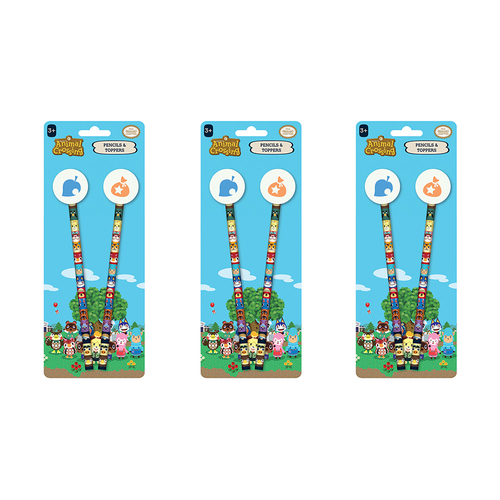 3PK Animal Crossing Themed Villager Squares Pencils & Toppers stationery Set