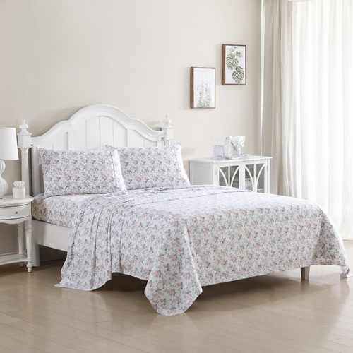 Laura Ashley Geneva Printed Sheet Set Single - Blush/Grey