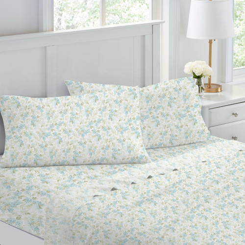 Laura Ashley Rena Printed Sheet Set Queen Bed - Teal