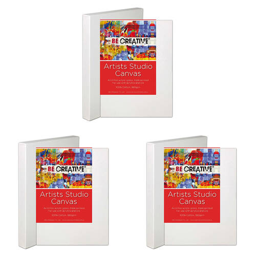 3PK Be Creative Thin Stretched 100% Cotton Art Canvas 20x30in 508 x 762mm