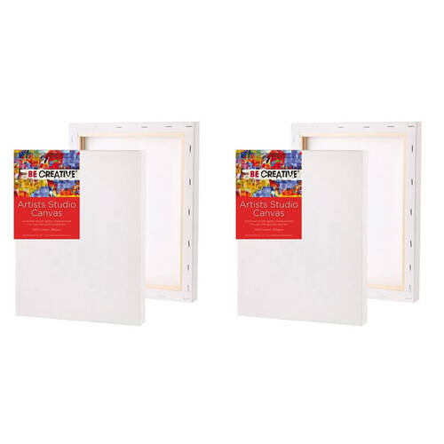 2PK Be Creative Thin Stretched 100% Cotton Art Paint Canvas Medium Grain A1