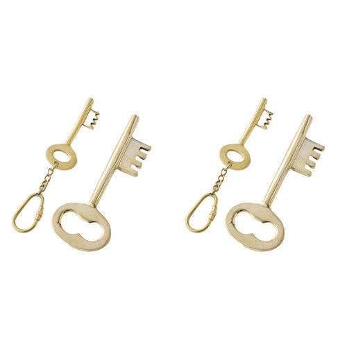 2PK 2pc Pilbeam Living Brass Key Bottle Opener & Keyring Set Home Decor - Gold