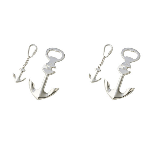 2PK 2pc Pilbeam Living Brass Anchor Bottle Opener & Keyring Set Decor Silver