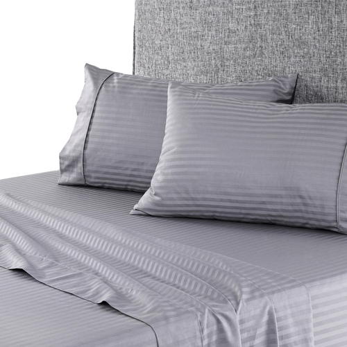 Onkaparinga Queen Bed Cotton Sheet Set w/Pillowcases Chilton Stripe - Silver