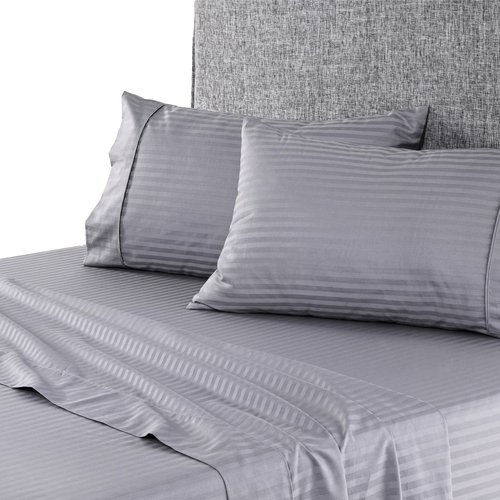 Onkaparinga King Bed Cotton Sheet Set w/Pillowcases Chilton Stripe - Silver