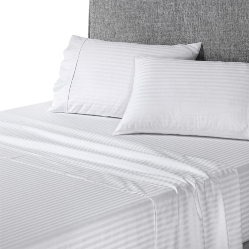 Onkaparinga King Bed Cotton Sheet Set w/Pillowcases Chilton Stripe - White